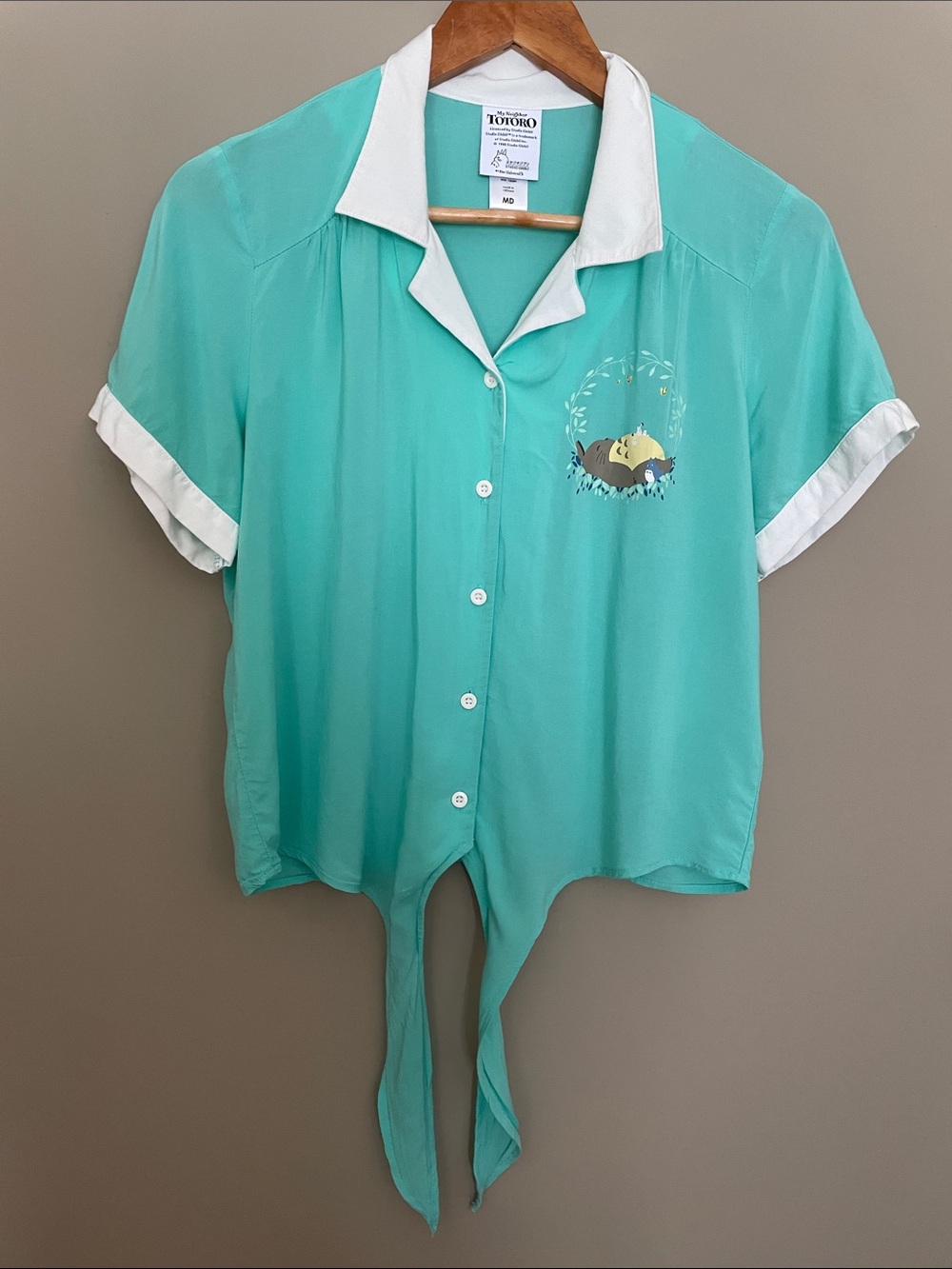 Studio Ghibli My Neighbor Totoro Short Sleeve Tie-Front Shirt in Aqua